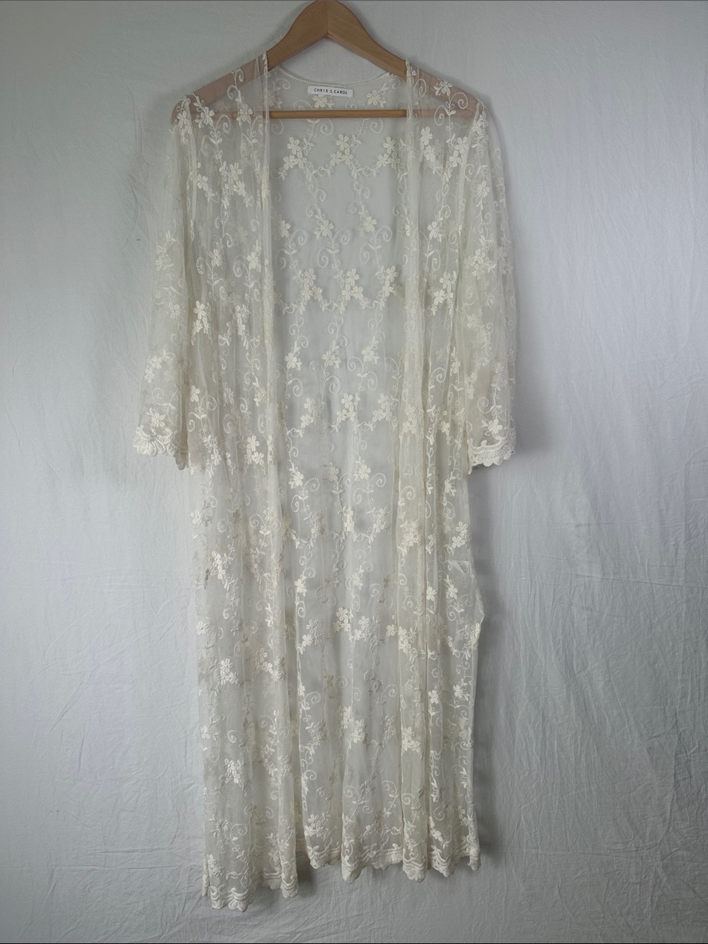 Chris & Carol Sheer Lace Kimono Duster in Ivory